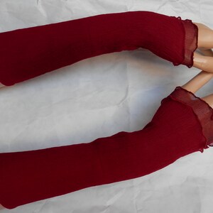 Arm warmers made of crinkle silk, cherry red and burgundy image 2