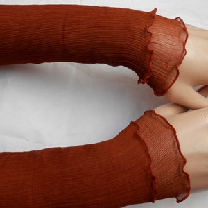 Arm warmers made of crinkle silk, plain orange, rust orange, hand warmers, wrist warmers image 2