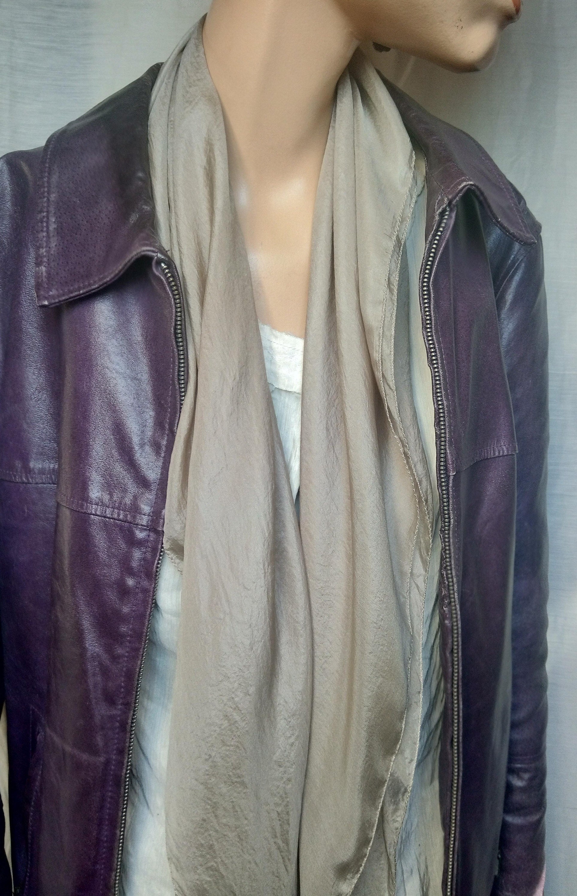 Silk Scarf, Smoky Beige, Ecru, Plain Beige, Neckerchief