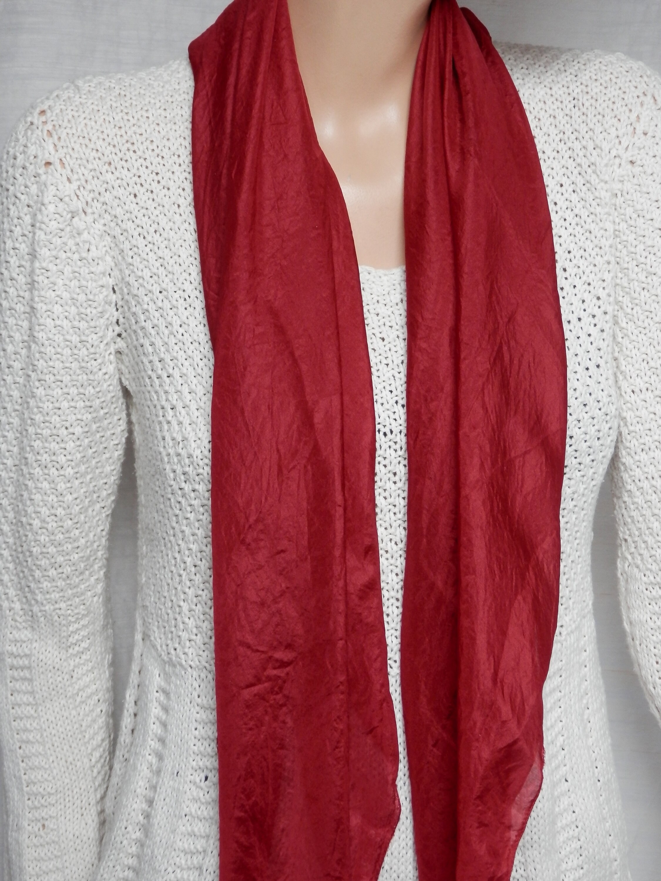 Silk Scarf Pure Silk Uni Red Cherry Red Silk Neckerchief Etsy UK