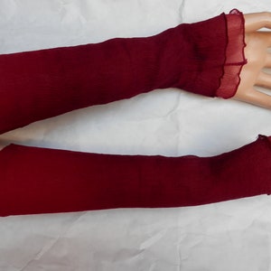 Arm warmers made of crinkle silk, cherry red and burgundy image 6
