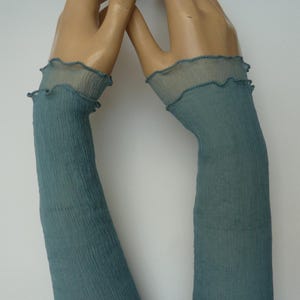 Crinkle silk arm warmers, dove blue, grey blue, hand warmers, wrist warmers