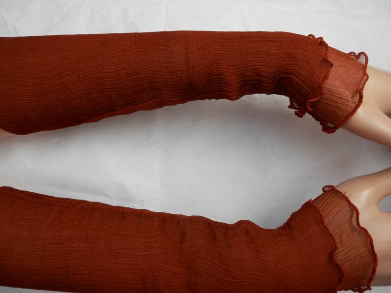 Arm warmers made of crinkle silk, plain orange, rust orange, hand warmers, wrist warmers image 4