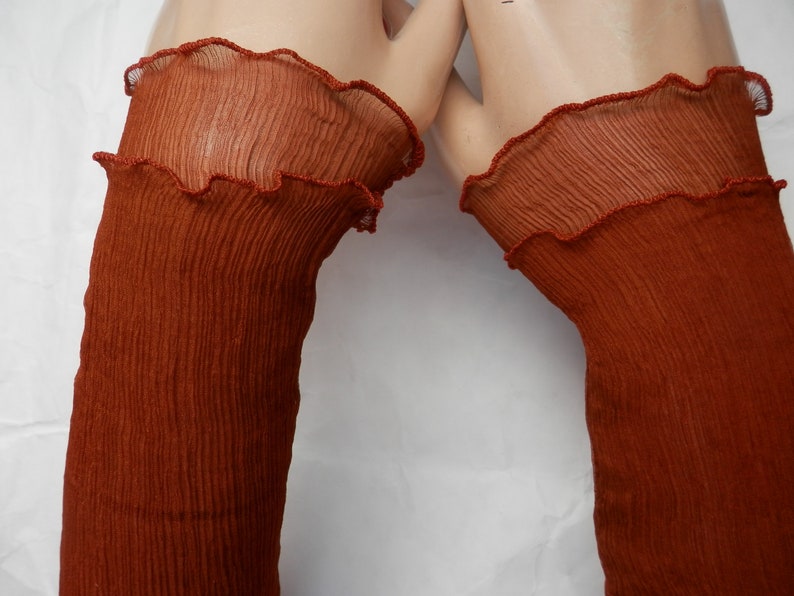 Arm warmers made of crinkle silk, plain orange, rust orange, hand warmers, wrist warmers image 1