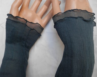 Arm warmers made of crinkle silk, plain slate gray, anthracite