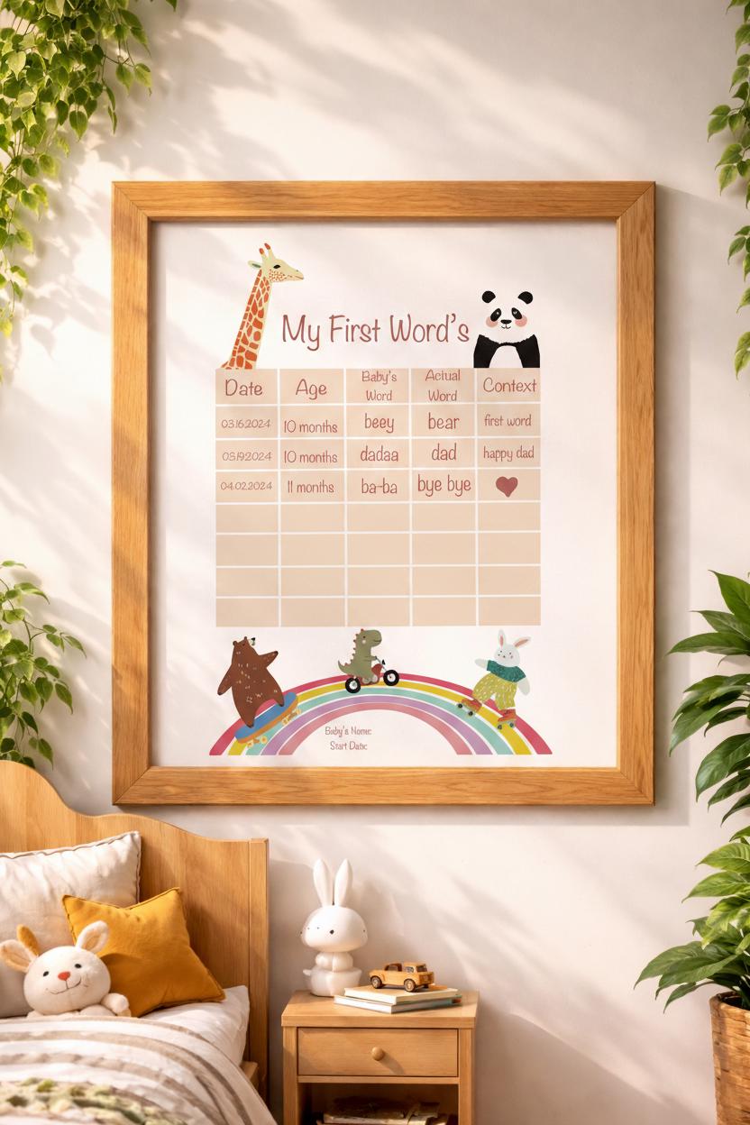 First Word My First Words Baby Milestone Chart, Language Development Tracker ...