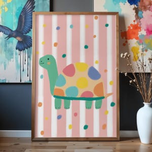 Kleurrijke print schildpadkwekerij, muurkunst schildpad met stippen (digitale download)