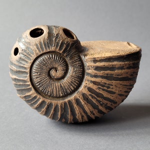 Ancient Musical Instrument Ocarina  Seashell in Key F# 432Hz / Ammonite Fossil Shell / Healing Sound Flute / Musical Gift / Small Ocarina
