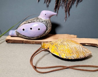 Bird Whistle, Ceramic Flute   Musical Gift,  Animal Clay Flute,  Set of 2 Ocarinas