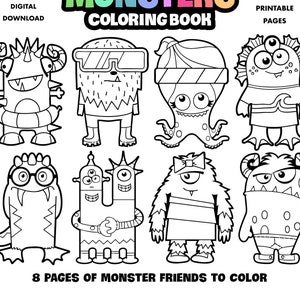 Monsters Coloring Book for Kids, Printable Coloring Pages for Children,  Boys and Girls Digital Download, Arts and Crafts, Halloween Activity 