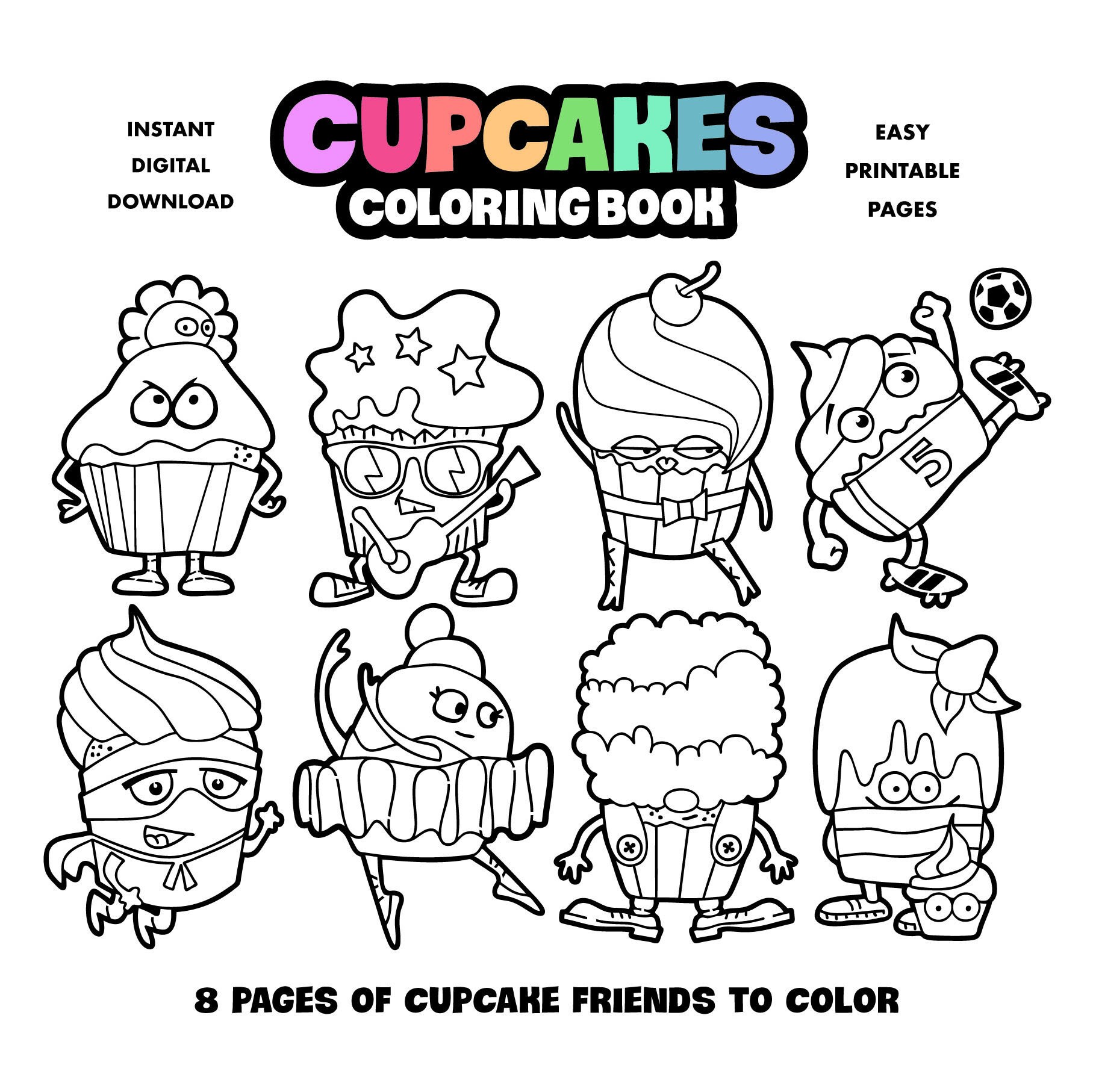 Cupcakes Coloring Book for Kids, Printable Coloring Pages for Children, Boys and Girls Digital Download, Arts and Crafts, Party Activity