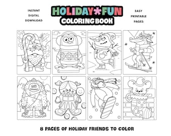 Holiday Coloring Book for Kids, Printable Coloring Pages for Children, Boys and Girls Digital Download, Arts and Crafts, Christmas Activity