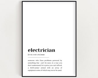 Electrician gift, electrician wall art, electrician poster, gift for electrician, electrician print, new job gift, coworker, trade school
