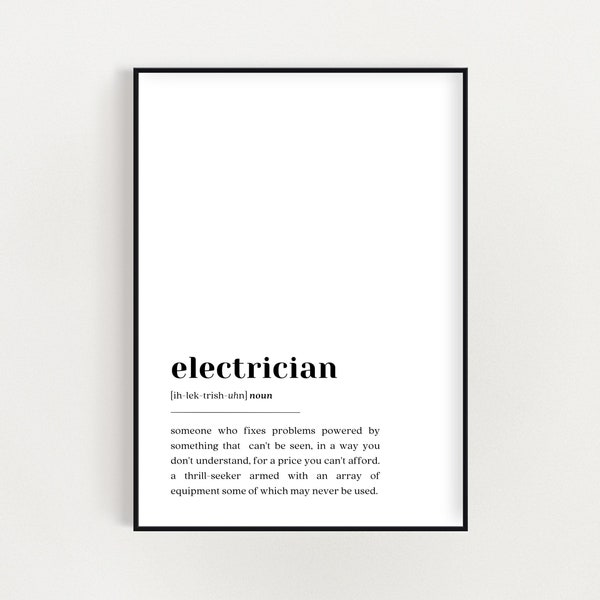 Electrician gift, electrician wall art, electrician poster, gift for electrician, electrician print, new job gift, coworker, trade school