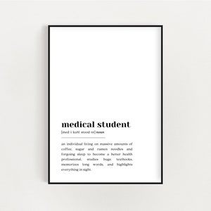 Med student gift, medical student definition print, medical school, medical student poster, medical school gift, medical student decor