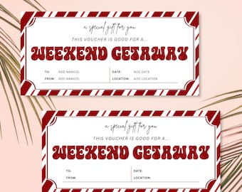 Weekend Getaway Gift Certificate Template: Printable Travel Voucher (Canva Editable, Instant Download)