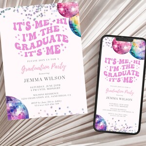 Graduation Photo Invitation Template For Girl Pink Graduation Invitation Template And Evite Graduation Invitation Retro Party Text Invite