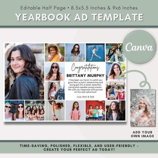Yearbook Ad Half Page Canva, Senior Ad Yearbook Template Canva, Yearbook Ad Template Half Page Boy, Yearbook Ad Template Elementary, Collage