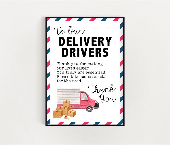 Printable Delivery Driver Mail Carrier Thank You Sign - Etsy