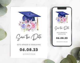 Graduation Party Save The Date Template Minimalist Graduation Save The Date Evite Digital Graduation Party Save The Date Class Of 2024 Blue