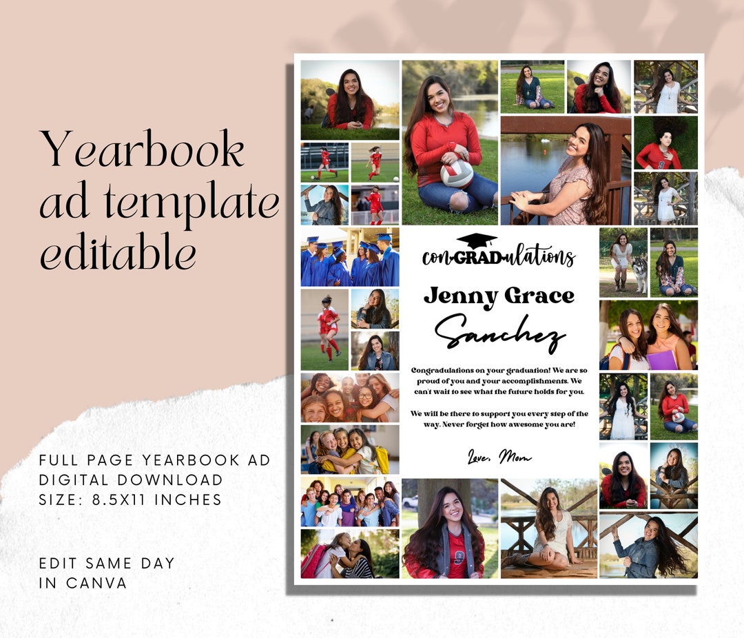 Senior Ad Yearbook Template Canva Yearbook Dedication Page Etsy