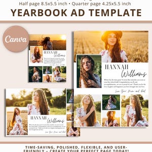 Yearbook Ad Bundle, Graduation Yearbook Template, Yearbook Ad Template Girl, Yearbook Photo Template, Senior Yearbook Page Full Half Quarter