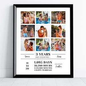 Collage de fotos para el tercer aniversario, regalo para el tercer aniversario de tu esposo, regalo para el tercer aniversario de tu esposa, regalo para el tercer aniversario de bodas.