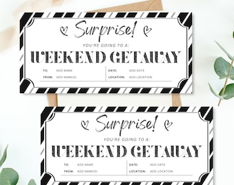 Weekend Getaway Voucher Canva Template: Customizable Gift Ticket (PDF Download)