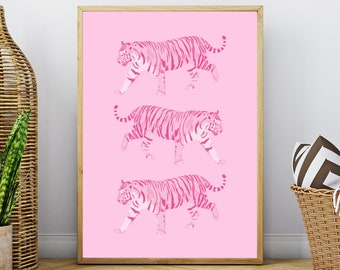 Pink Tiger Wall Art Preppy, Pink Tiger Wall Art, Preppy Y2k Room Decor Aesthetic Maximalist Wall Art Tiger, Trendy Digital Download Wall Art