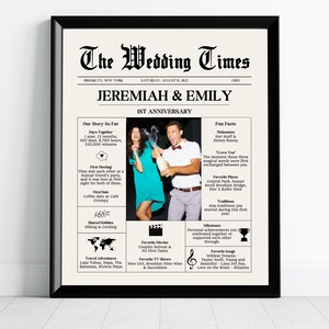 Wedding Anniversary Newspaper, 1st Anniversary Newspaper, First Year Anniversary Present, First Wedding Anniversary Gift, Instant Download