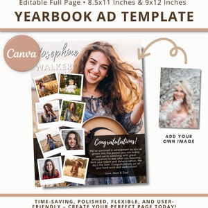 Senior Yearbook Ad Template 8.5x11 & 9x12, 9 Pictures, Yearbook Ad Tribute Full Page, School Yearbook Template, Yearbook Photo Template