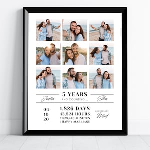 5 jaar en tellen 5-jarig jubileum Collage 5-jarig huwelijksverjaardag Echtgenoot Vijfjarig jubileum Downloadbare print voor jubileum