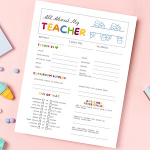 Editable Teacher Survey, Teacher Favorites Survey Printable, Teacher Gift Survey, All About My Teacher Survey, Back to School Teacher Survey