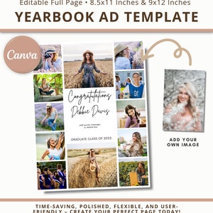 Yearbook Ad Template Full Page Canva Template Graduation Ad Photo Collage Editable Yearbook Page High School Graduation Custom Yearbook