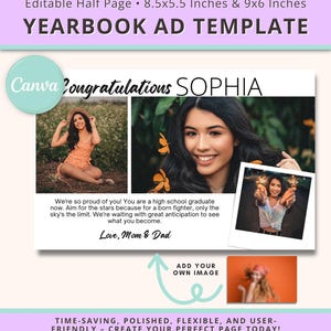 Senior Yearbook Ad Template Half Page, Senior Ad Template Half Page Boy, High School Senior Tributes Half Page Girl, Yearbook Dedication