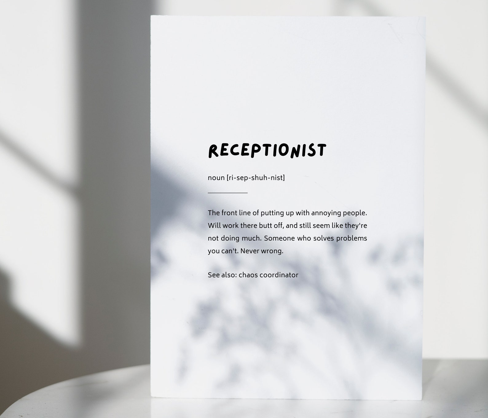 Receptionist Definition Print Gift Receptionist Gift Etsy