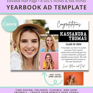 Editable Half Page Yearbook Ad Layout Canva Yearbook Dedication Template High School Senior Yearbook Ad Half Page Middle School Yearbook Ad