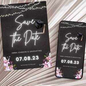 Save The Date Graduation Party, Graduation Save The Date Digital, Save The Date Graduation, Graduation Invitation Canva Template Download