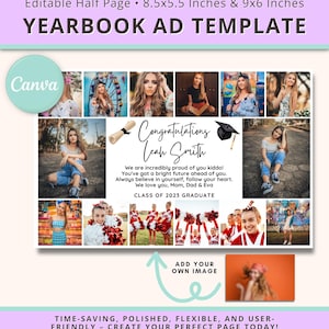 Senior Ad Yearbook Template Canva, Yearbook Ad Half Page Canva, Graduation Yearbook Ad, Yearbook Dedication, Yearbook Ad Template Canva