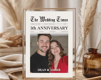 Plantilla de periódico de aniversario: Regalo de 5º aniversario de bodas (Descarga digital)