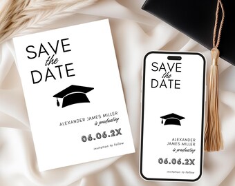 Graduation Save The Date Template Canva | Minimalist Grad Invitation | Electronic Mobile Phone Evite | High School College Announcement