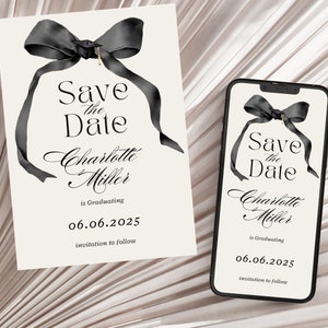 Save Date For Graduation Bow Save The Date Graduation Invitation Save The Date Graduation Announcement Minimalist Graduation Party Invites