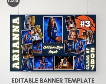 Basketball Senior Night Collage Poster Template, Custom High School Senior Day Gift, Canva Banner Print, Player Recognition Gym Signs