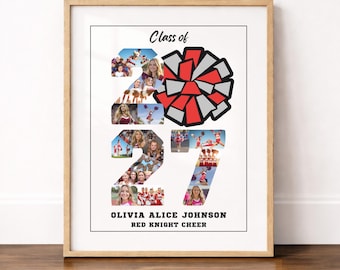 Cheerleader Graduation Photo Collage Template Canva | Senior Night Poster Printable | Cheer Mom Gift | Class of 2027 Tribute