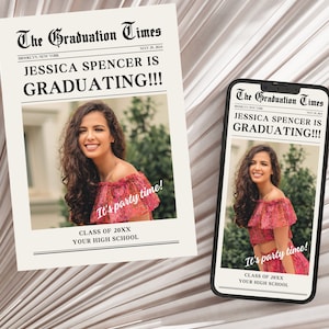 Newspaper Graduation Template, Senior Graduate Announcement Template, Graduation Invitation Template And Evite, Graduation Evite With Photo