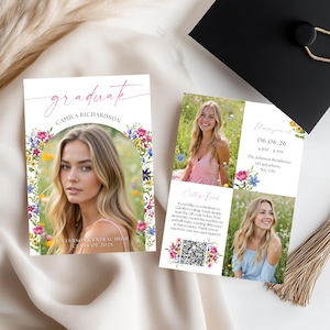 Wildflower Graduation Invite Template Bundle: QR Code Senior Announcement (Digital Download)