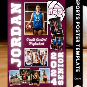 Pôster noturno sênior Canva Pôster noturno de vôlei Canva Modelo de pôster esportivo Voleibol High School Pôster noturno sênior 11x14 18x24 24x30 24x36