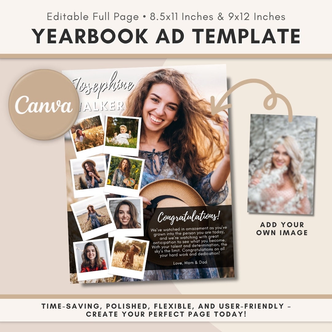Senior Yearbook Ad Template, 8.5x11 & 9x12, 9 Pictures, Yearbook Ad Senior Yearbook Ad Template, 8.5x11 & 9x12, 9 Pictures, Yearbook Ad