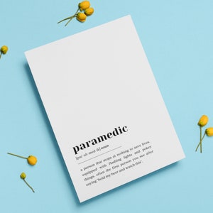 Paramedic Definition Print Paramedic Gift First Responder Gift EMT Paramedic EMT Graduation Gift Paramedic Wall Art Paramedic Grad