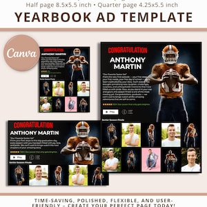 Football Senior Yearbook Ad Template: Customizable Canva Design (Digital Download)